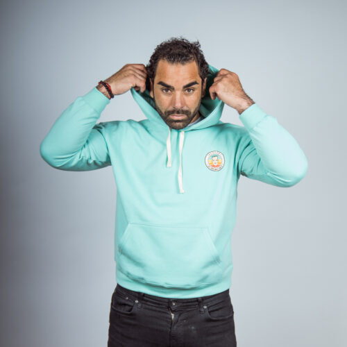 Hoodie écusson bleu menthe