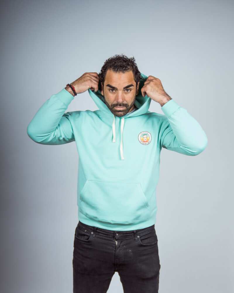 Hoodie écusson bleu menthe